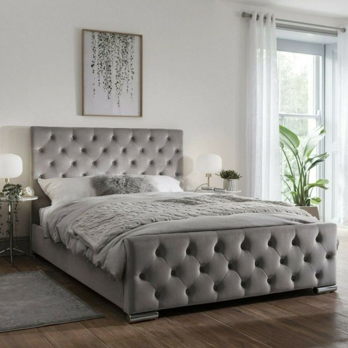 Traffalger Plush Velvet Bed - Silver in 5 Sizes