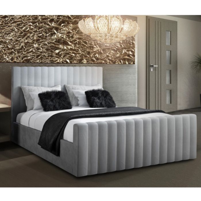 Keesa Plush Velvet Bed - Silver in 5 Sizes