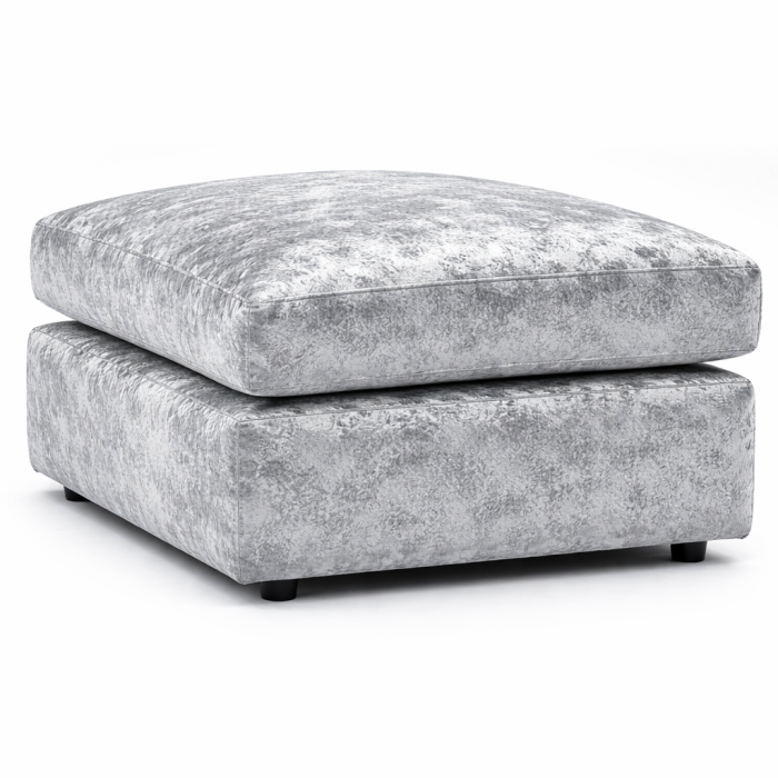 VELOURA Crush Velvet Cuhsion Footstool - SIlver