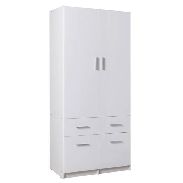 Wardrobe - MANISTA III 2 Door 4 Drawer Wardrobe White Gloss 92cm