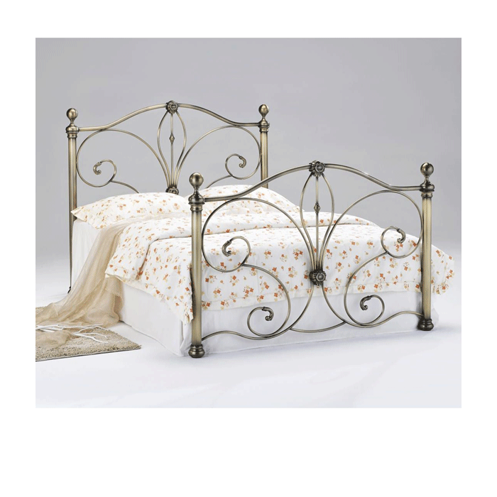 Ballymena Stylish Headboard Metal Bed Frame in Antique Brass Finish - Kingsize