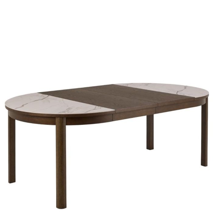 SOUTHA Oval-Shape Extendable Dining Table - Dark Oak with Cream