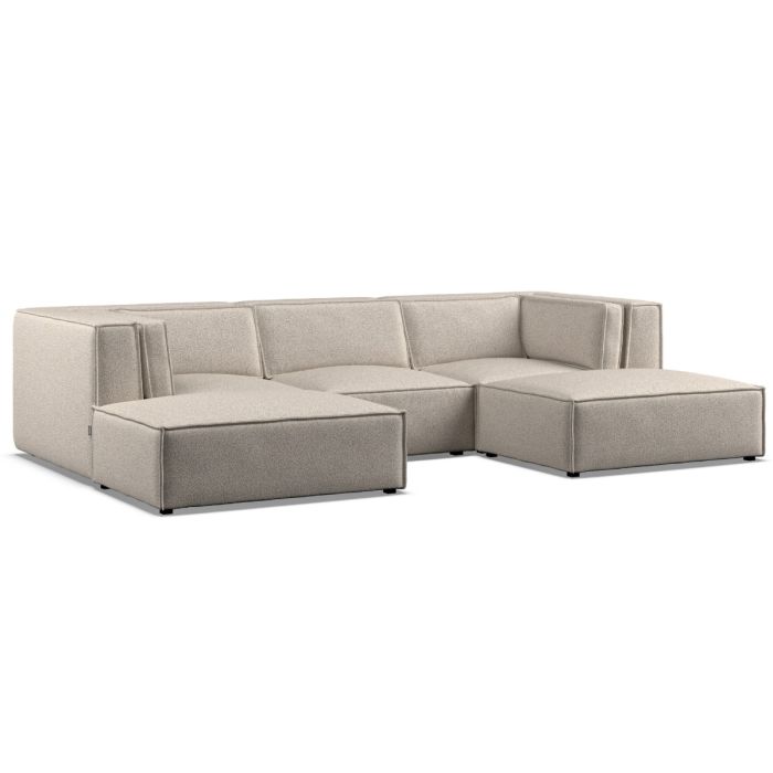 Corner Sofa - LUCCA Fabric 5 Seater U Shaped Linen - Footstool End