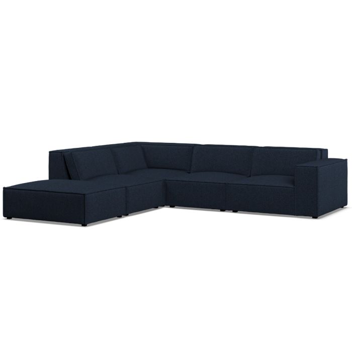 Corner Sofa - LUCCA Fabric 5 Seater Right Hand Facing Deep Blue - Footstool End