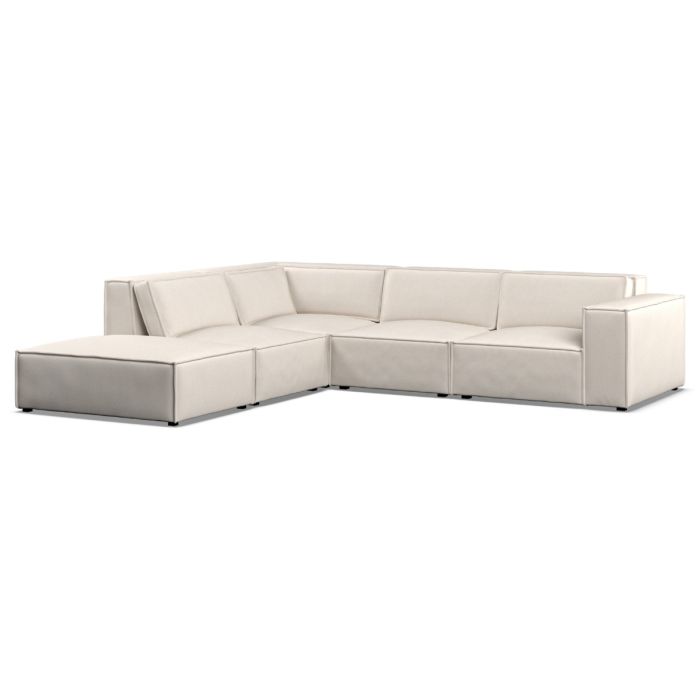 Corner Sofa - LUCCA Fabric 5 Seater Right Hand Facing Ivory - Footstool End