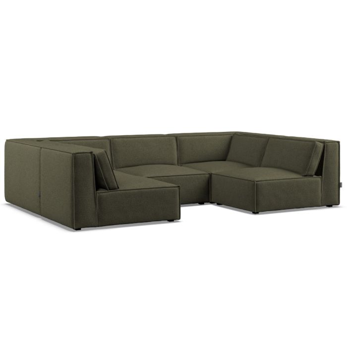 Corner Sofa - LUCCA Fabric 5 Seater U Shaped Winter Moss - Open End