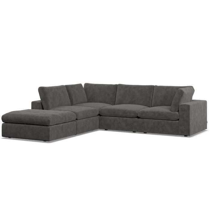 Corner Sofa - OBLAK Fabric 4 Seater Right Hand Facing Slate - Footstool End