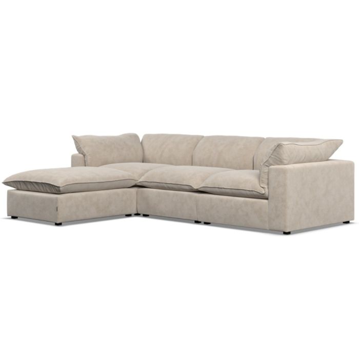 Corner Sofa - PUEBLA Fabric 3 Seater Right Hand Facing Eggshell - Footstool End