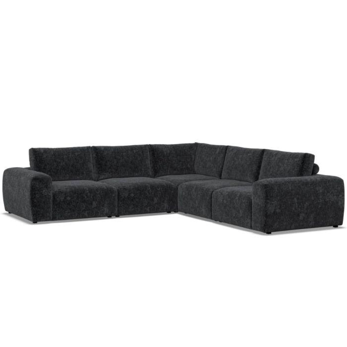 Corner Sofa - GRAZ Fabric 5 Seater Left Hand Facing - Black