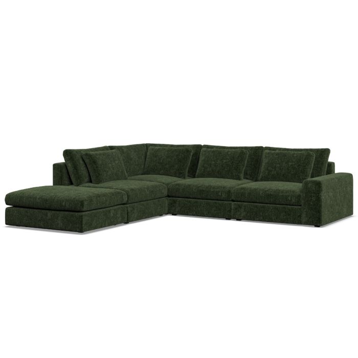 Corner Sofa - SOVA Fabric 4 Seater Right Hand Facing Bottle Green - Footstool End