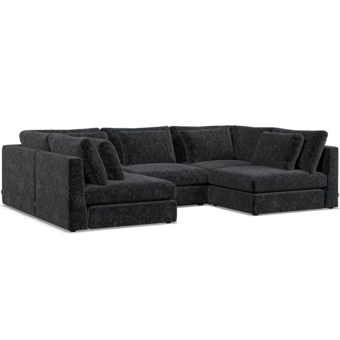 Corner Sofa - SOVA Fabric 5 Seater U Shaped Black - Open End