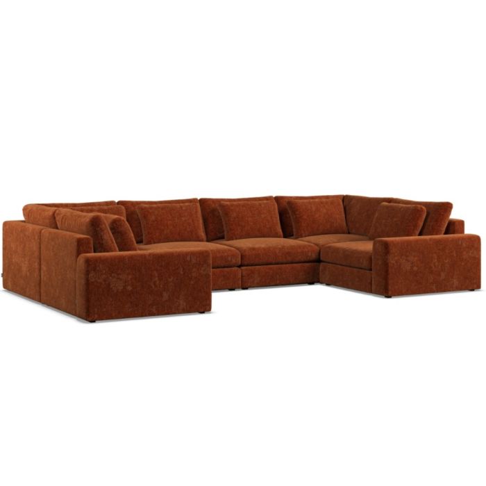 Corner Sofa - SOVA Fabric 6 Seater U Shaped - Deep Terra