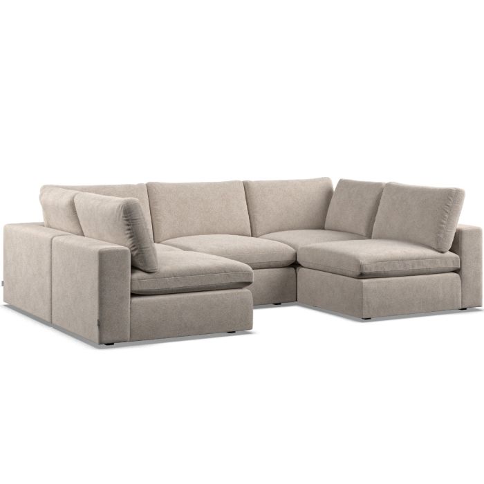 Corner Sofa - OBLAK Fabric 5 Seater U Shaped Fossil - Open End