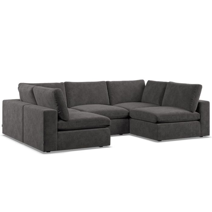Corner Sofa - OBLAK Fabric 5 Seater U Shaped Slate - Open End