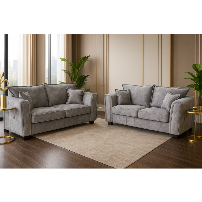 SOLARAE Fabric 3 and 2 Seater Sofa Set - Grey