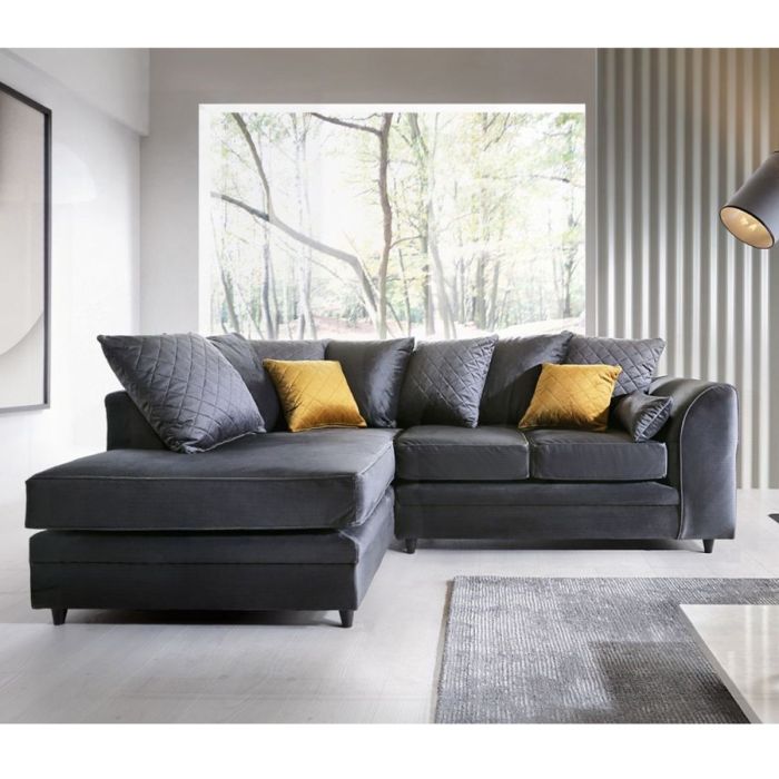 NIOMI Velvet 4 Seater L Shaped - Left Hand Facing Corner Sofa - Dark Grey