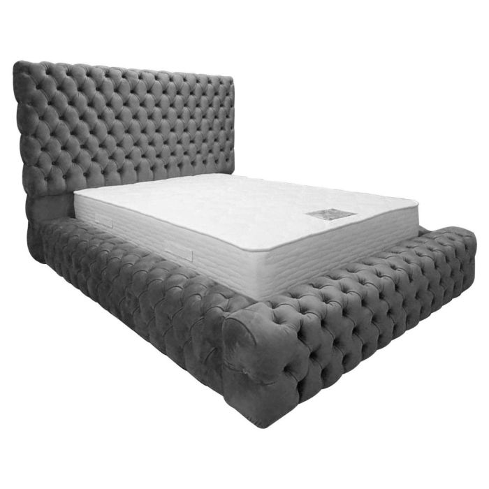 Sultan Plush Velvet Bed - Steel in 5 Sizes