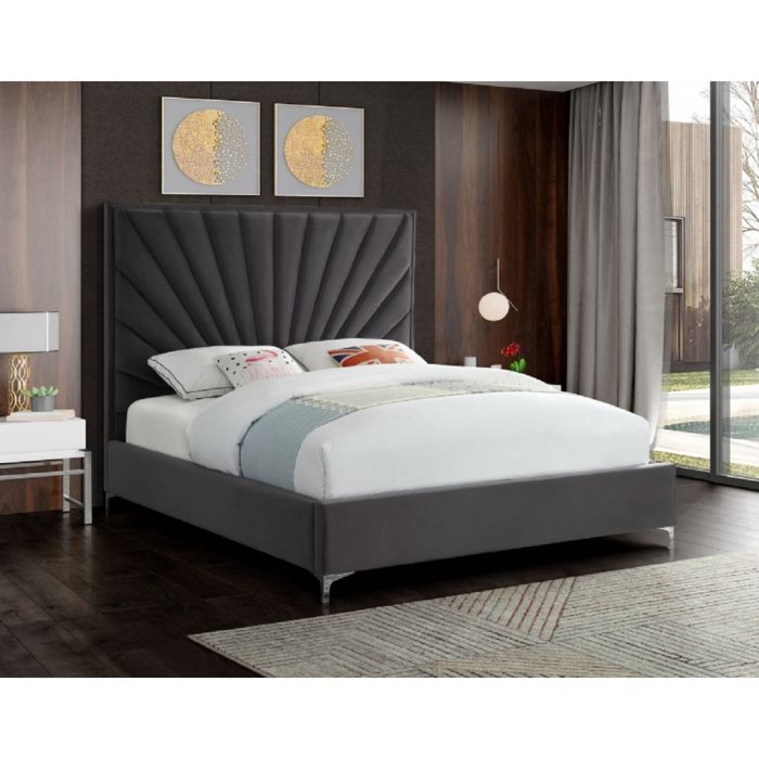 Errence Plush Velvet Bed - Steel in 5 Sizes