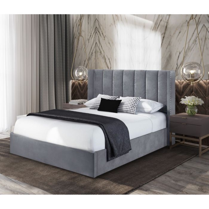 Marilynn Plush Velvet Bed - Steel in 5 Sizes