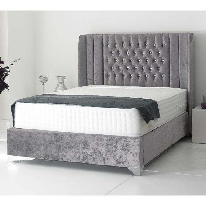 Alexis Plush Velvet Bed - Steel in 5 Sizes