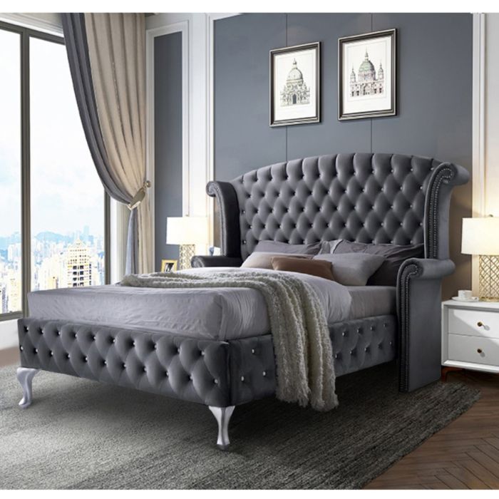 President Plush Velvet Bed - Steel in 5 Sizes