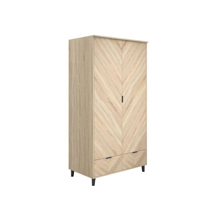Wardrobe - STONEHAVEN 2 Door with 2 Drawer Wardrobe Oak Finish - 100cm