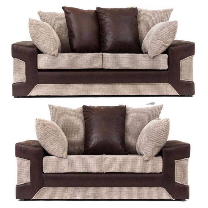 DENZEL Jumbo Cord 3 and 2 Seater Scatterback Sofa Set - Brown and Beige