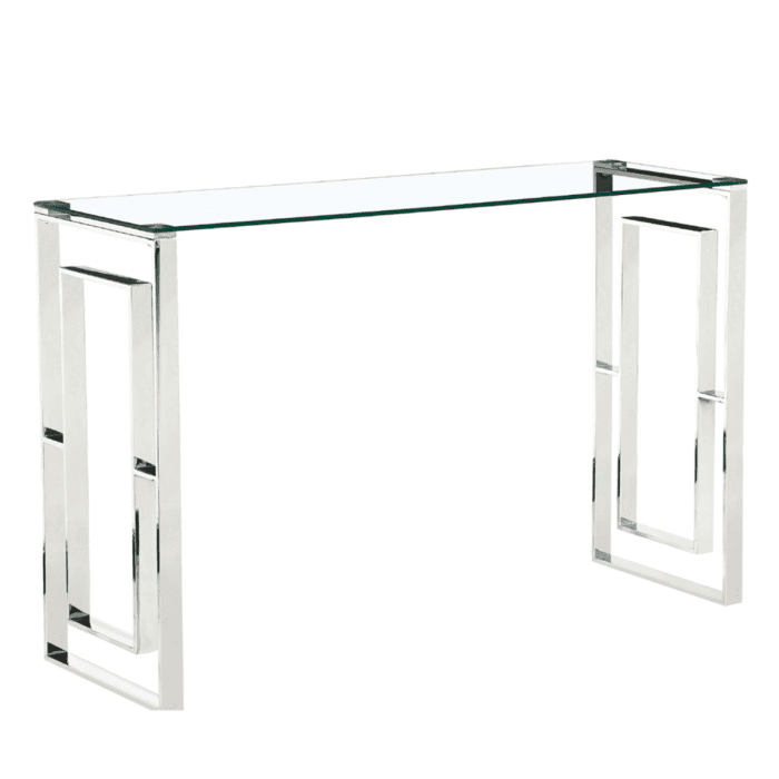 Olympia Luxe Glass Console Table Stylish Silver Frame with Clear Glass Top