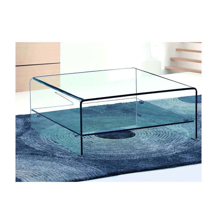 Rochford Tempered Glass Square Coffee Table with Shelf - Square