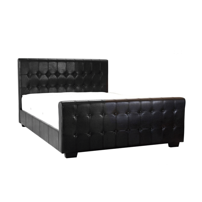Beverley Buttoned Leather Effect Double Bed - Black