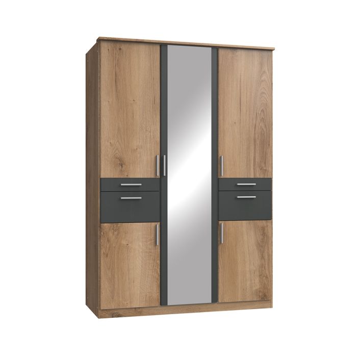 Kodera 3 Door and 4 Drawer Mirrored Wardrobe - Oak