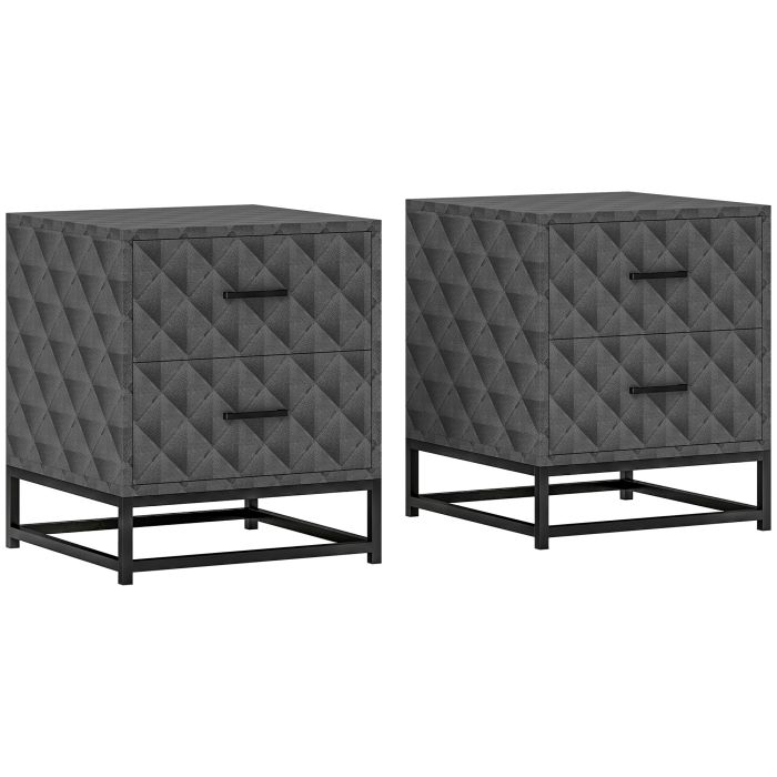 HERON Bedside Tables Set of 2 Modern Bedside Table Nightstand Grey