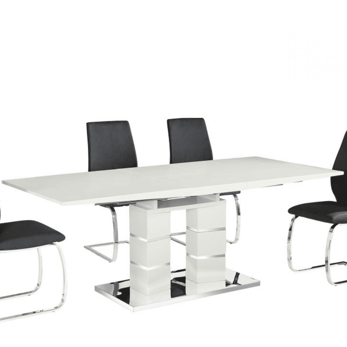 Okehampton High Gloss Dining Table Extendable Elegance with Steel Strip Frame - White