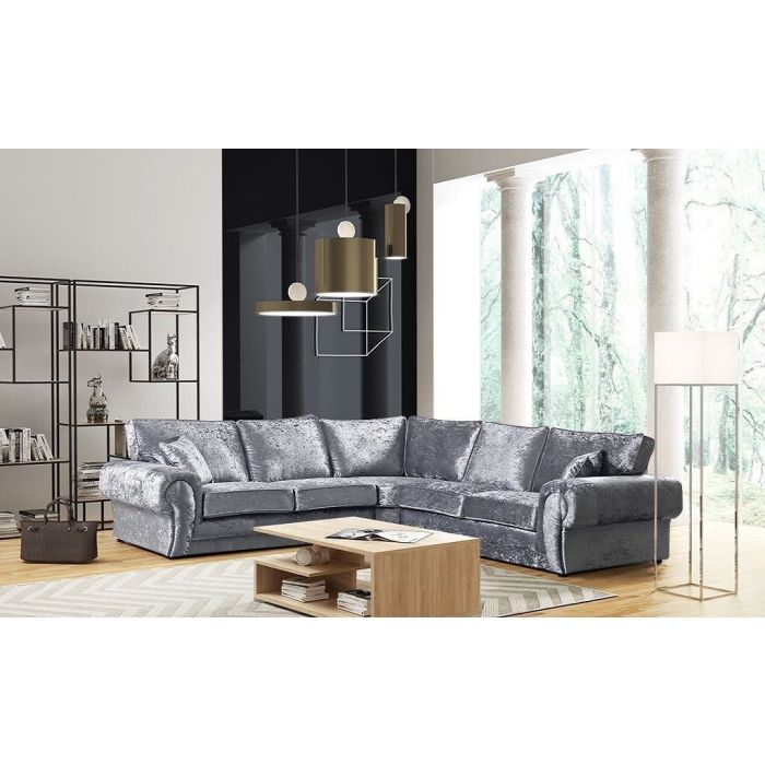 TRACY Crushed Velvet Large 5 Seater L Shaped Corner Sofa - Silver