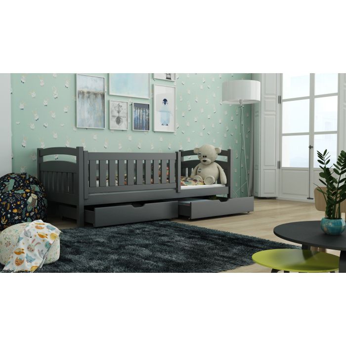 Terrance Wooden Bed with 2 Drawers Storage and Bonnell Foam Mattress - Graphite