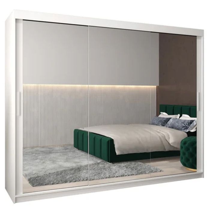 Sliding Wardrobe - TIVERTON III 3 Door Mirrored Wardrobe White 250cm