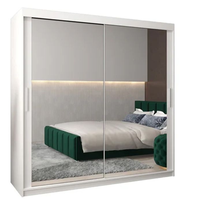 Sliding Wardrobe - TIVERTON III 2 Door Mirrored Wardrobe White 200cm