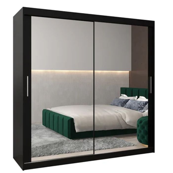 Sliding Wardrobe - TIVERTON III 2 Door Mirrored Wardrobe Black 200cm