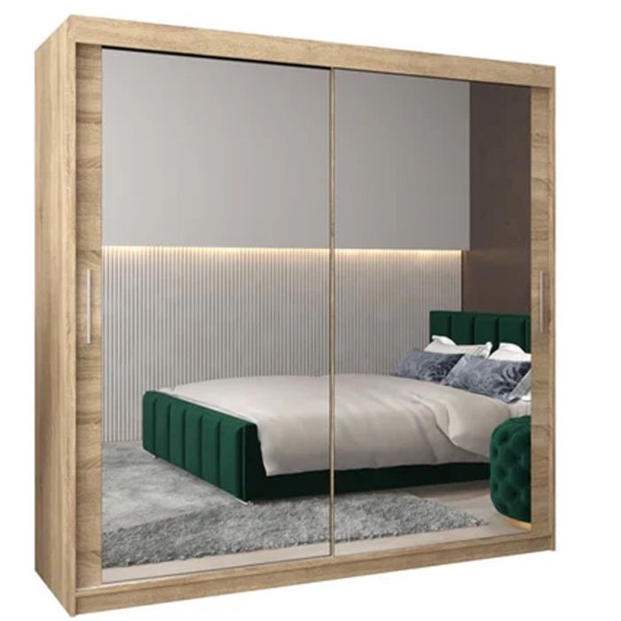 Sliding Wardrobe - TIVERTON III 2 Door Mirrored Wardrobe Oak Artisan 200cm