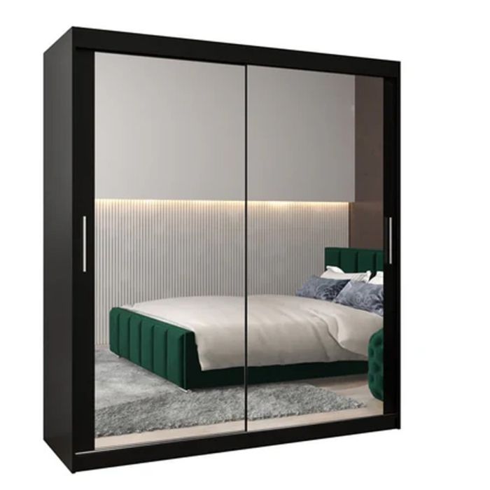 Sliding Wardrobe - TIVERTON III 2 Door Mirrored Wardrobe Black 180cm