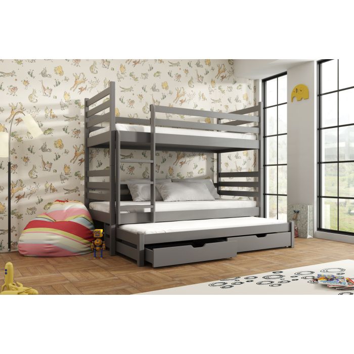 TUMY Wooden 2 Drawers Storage Double Bed with Trundle - Graphite