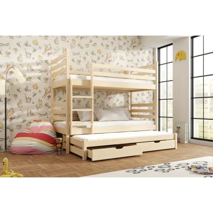 TUMY Wooden 2 Drawers Storage Double Bed with Trundle - Pine