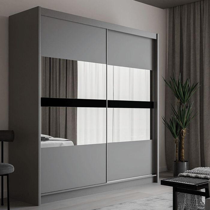 Trafford Sliding Door 203cm Wardrobe with Mirror - Graphite