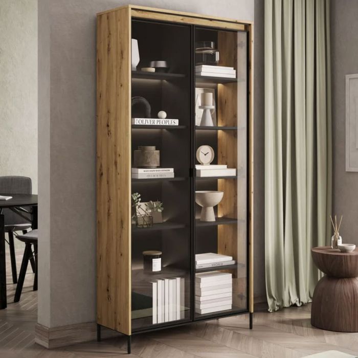 Scribble Spex Tall Display Cabinet - Oak Artisan