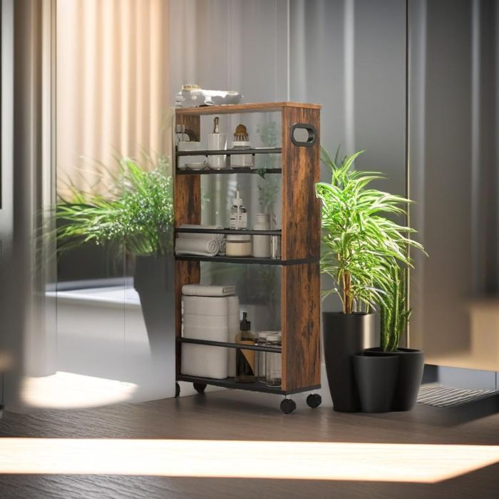 LUMINEX Kitchen Trolley Slim 4-Tier Rolling Utility Cart with Lockable Wheels - Rustic Brown and Black