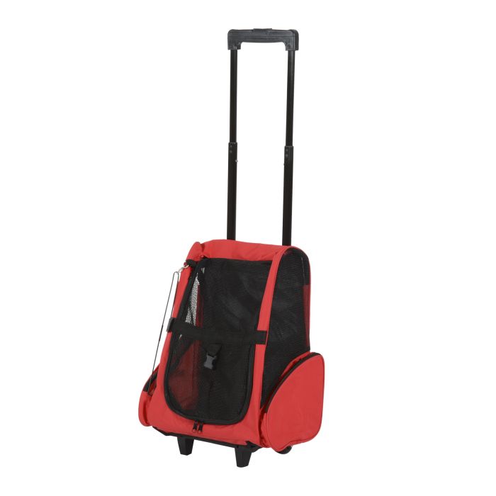 Pet Travel Backpack Bag Cat Puppy Dog Carrier w/ Trolley and Telescopic Handle Portable Stroller Wheel Luggage Bag (Red)