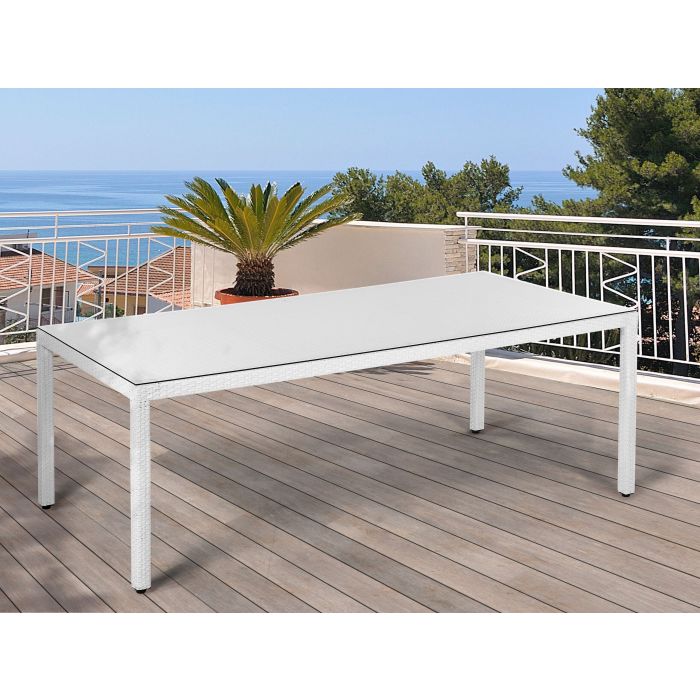 PE Rattan Garden Dining Table 220 x 100 cm White ITALY
