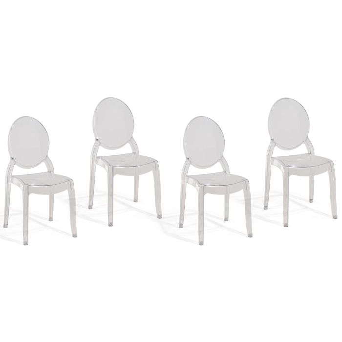 Set of 4 Dining Chairs Transparent Synthetic Material Solid Back Armless Stackable Vintage Modern Design