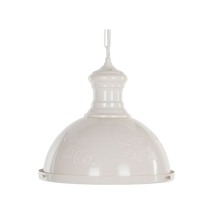 Pendant Lamp Beige Metal Round Shape Flower Ornaments Industrial 