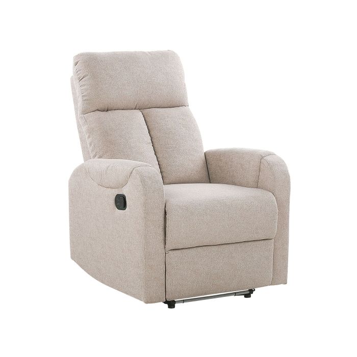 Recliner Chair Beige Fabric Upholstery Polyester White LED Light USB Port Modern Design Living Room Armchair